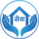 Logo with two blue hands forming a protective gesture around a house shape, with the word "सेवा" (meaning "service" in Nepali) inside. White background.
