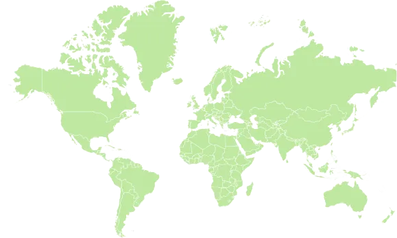 A world map shows countries in light green with white borders on a black background. The map highlights continents and major territories globally.