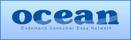 Alt text: Blue logo with the word "ocean" in bold, stylized letters, and "Ondemand Consumer Easy Network" below on a blue gradient background.
